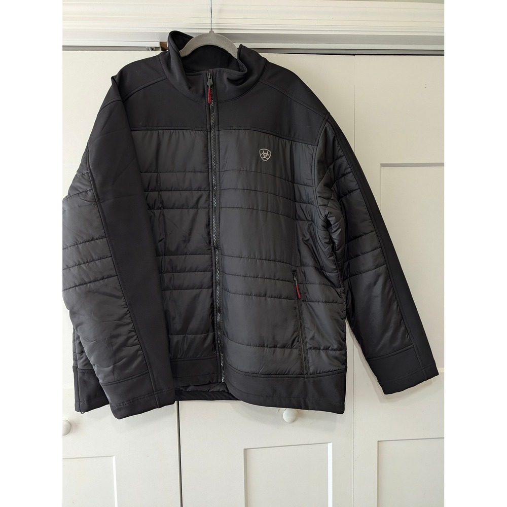 Ariat Mens Black Hybrid Quilted Puffer Softshell Jacket Full Zip Mock Neck XXL